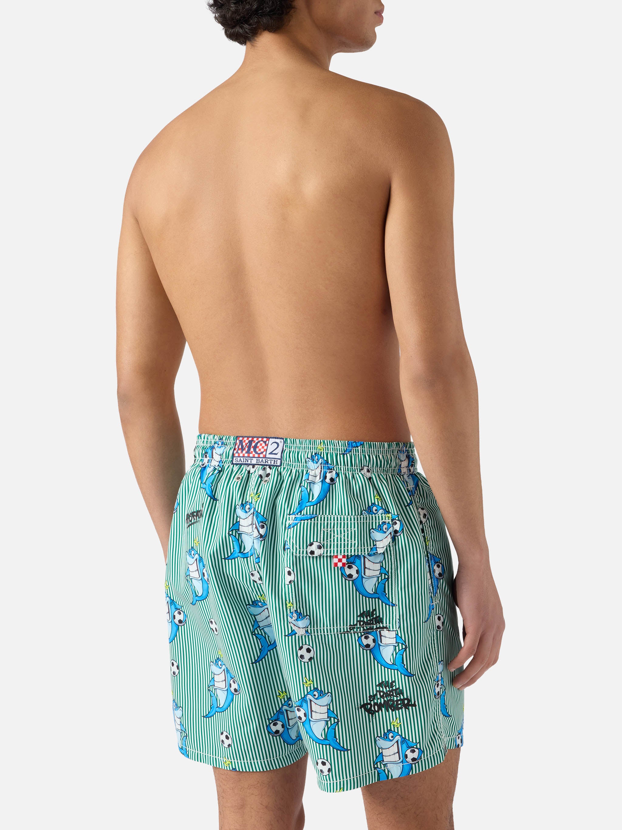Gustavia striped swim shorts with shark print | Special Edition