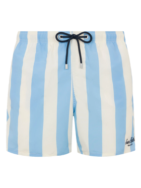 Mid-length striped Gustavia swim-shorts with St. Barth embroidery