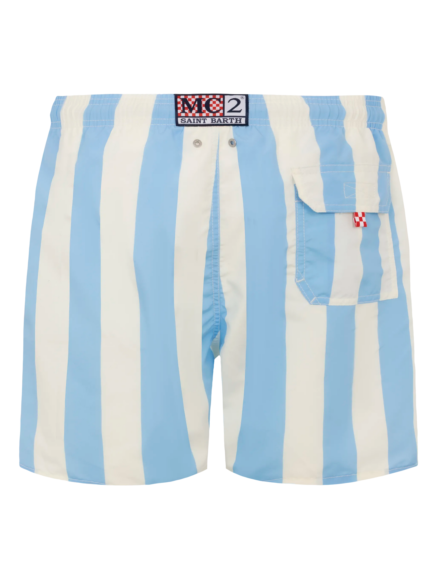 Mid-length striped Gustavia swim-shorts with St. Barth embroidery