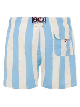 Mid-length striped Gustavia swim-shorts with St. Barth embroidery