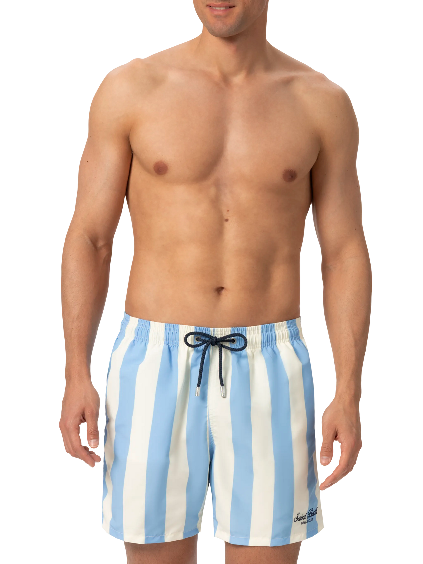 Mid-length striped Gustavia swim-shorts with St. Barth embroidery