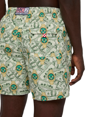 Mittellange Badeshorts Gustavia mit Uhren-Print