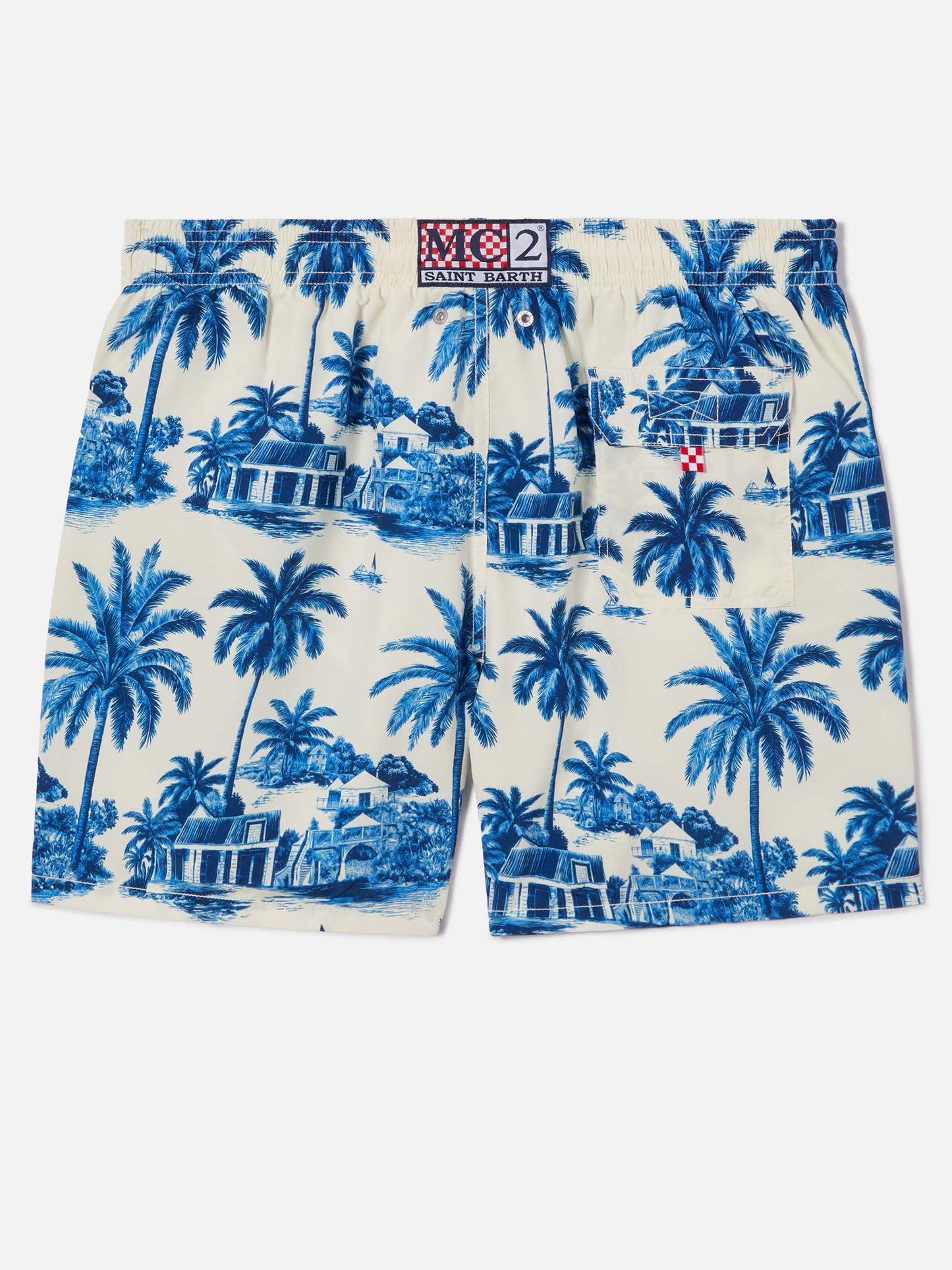 Gustavia swim shorts with blue toile de jouy print | Special Edition