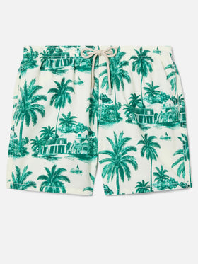 Gustavia swim shorts with green toile de jouy print | Special Edition