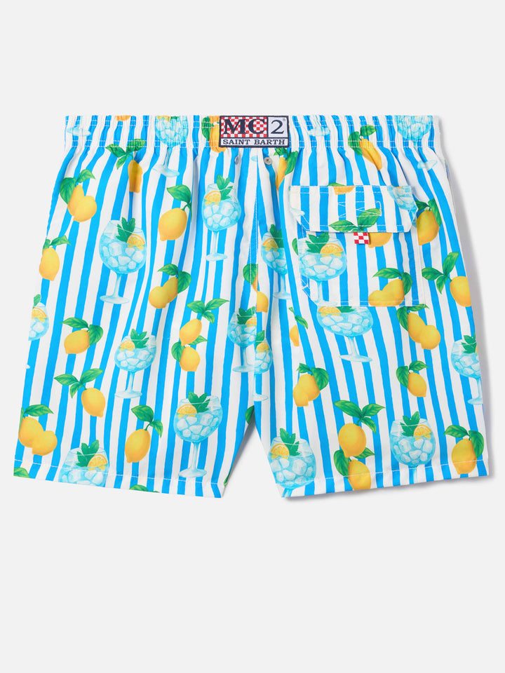 Gustavia striped swim shorts with gin tonic and lemon print