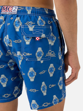 Gustavia swim shorts with watches and nautical knots print
