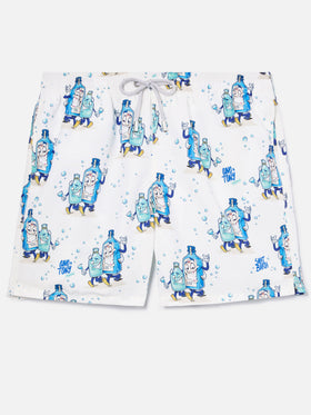 Gustavia swim shorts in white with Gino & Tony print | Special Edition