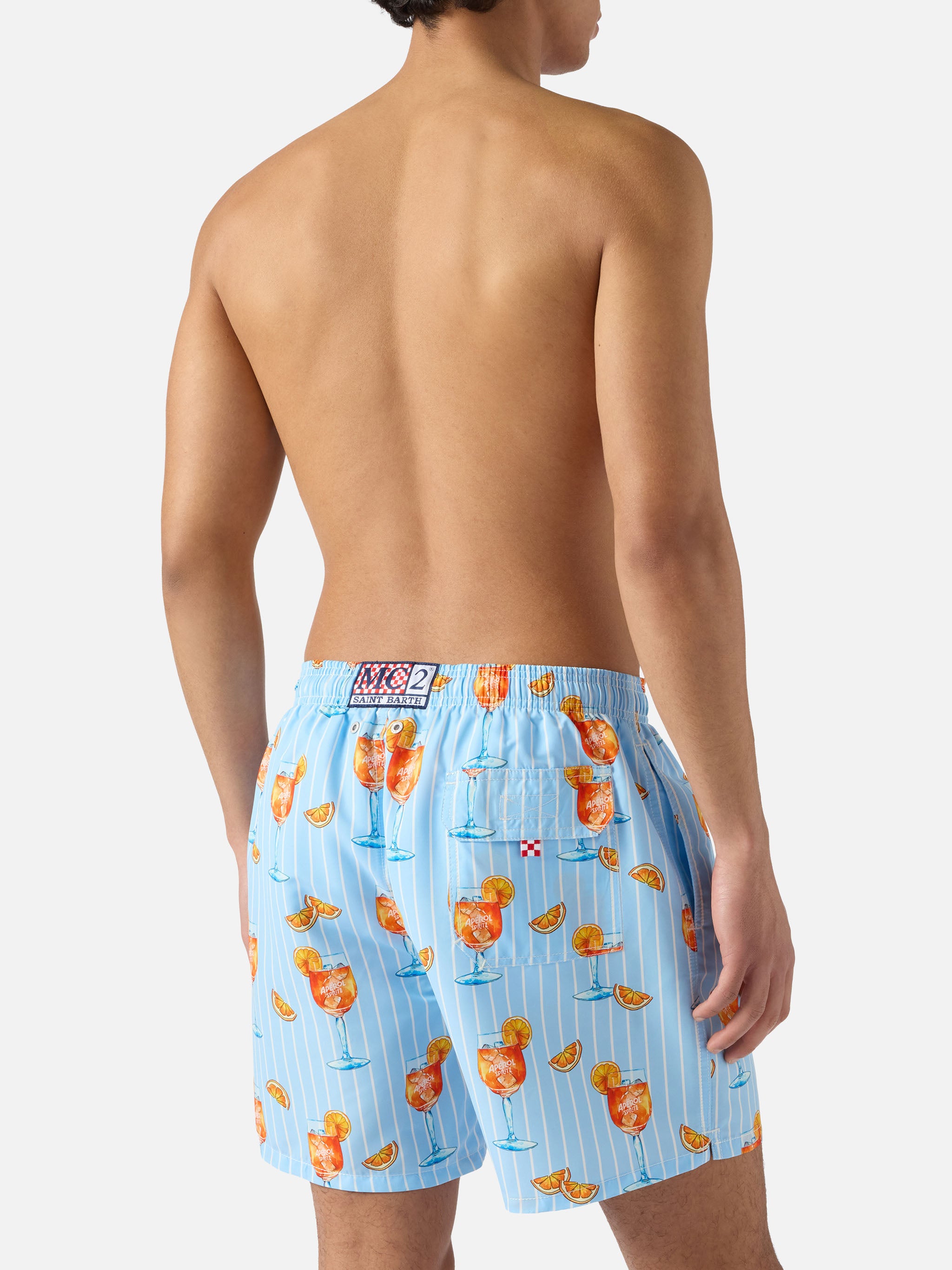 Gustavia striped swim shorts with cocktail print | Special Edition