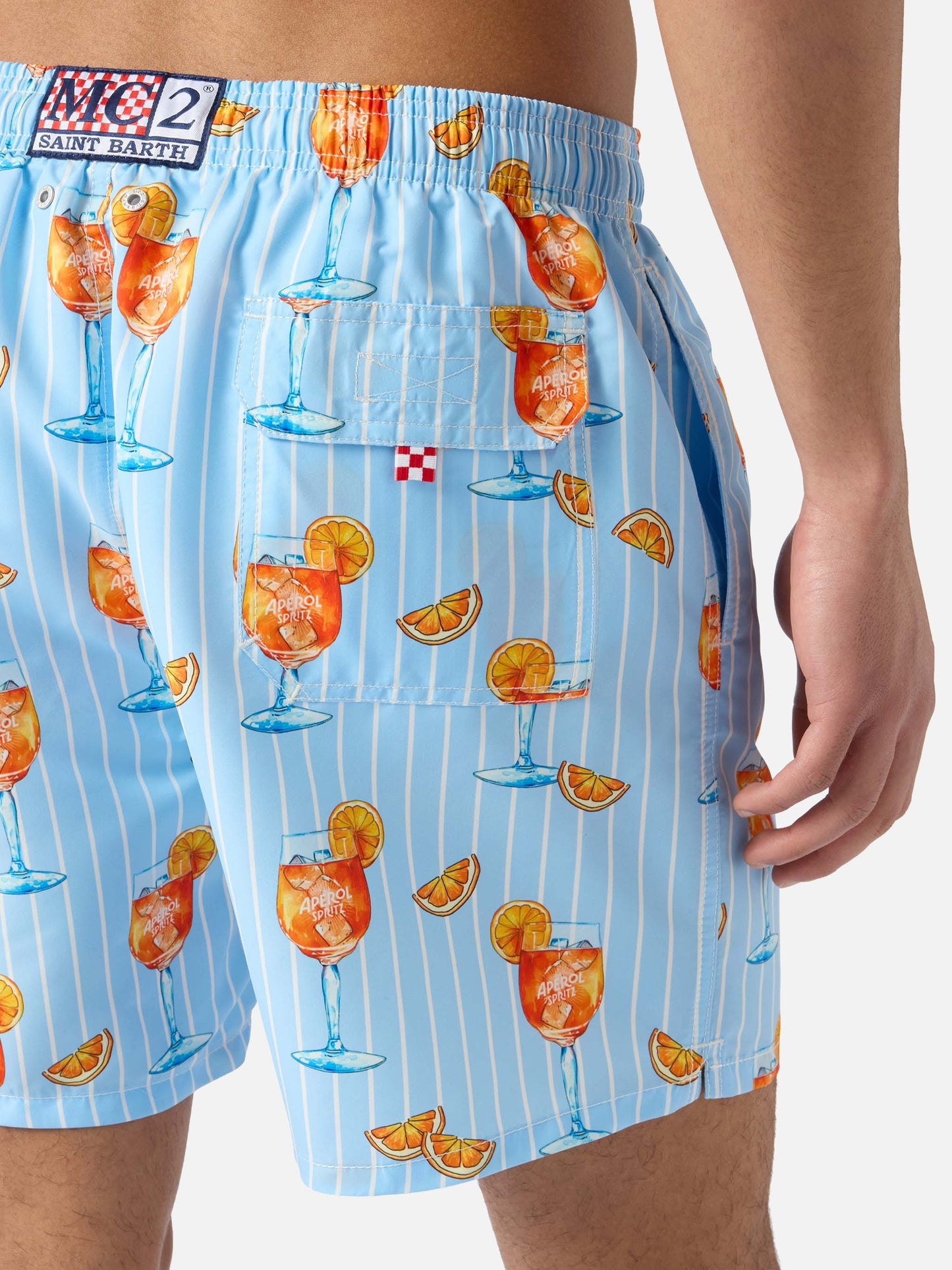 Gustavia striped swim shorts with cocktail print | Special Edition