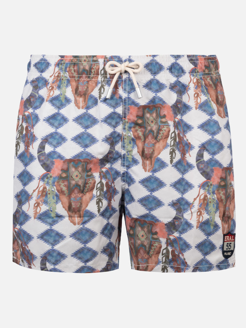 Klassische Badeshorts für Herren Gustavia mit Büffel-Print