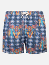 Man classic swim shorts Gustavia with buffalo print