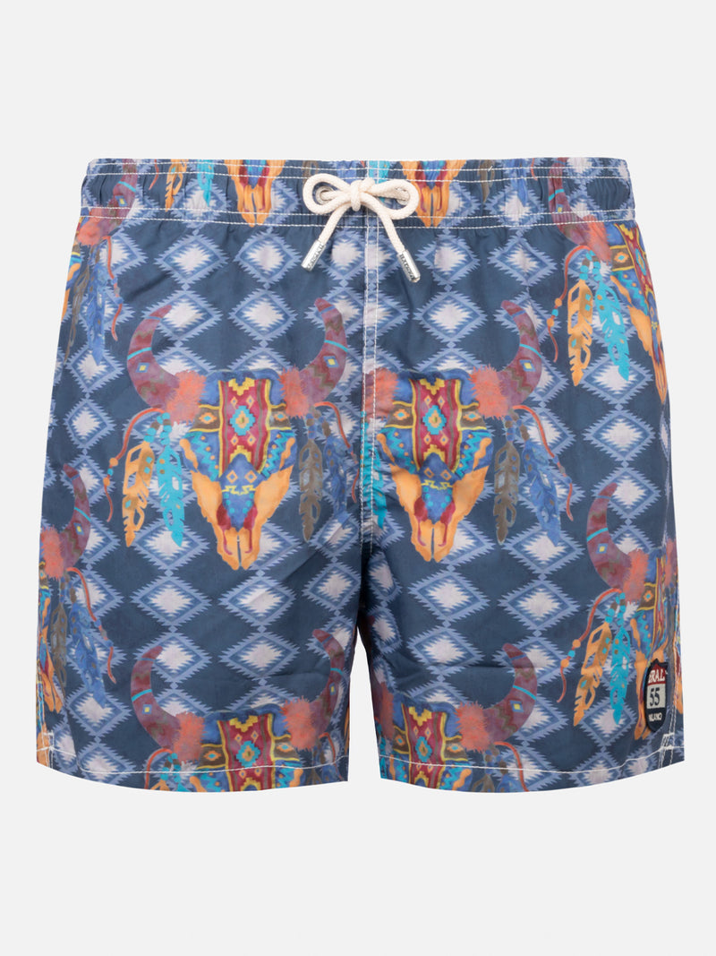 Man classic swim shorts Gustavia with buffalo print