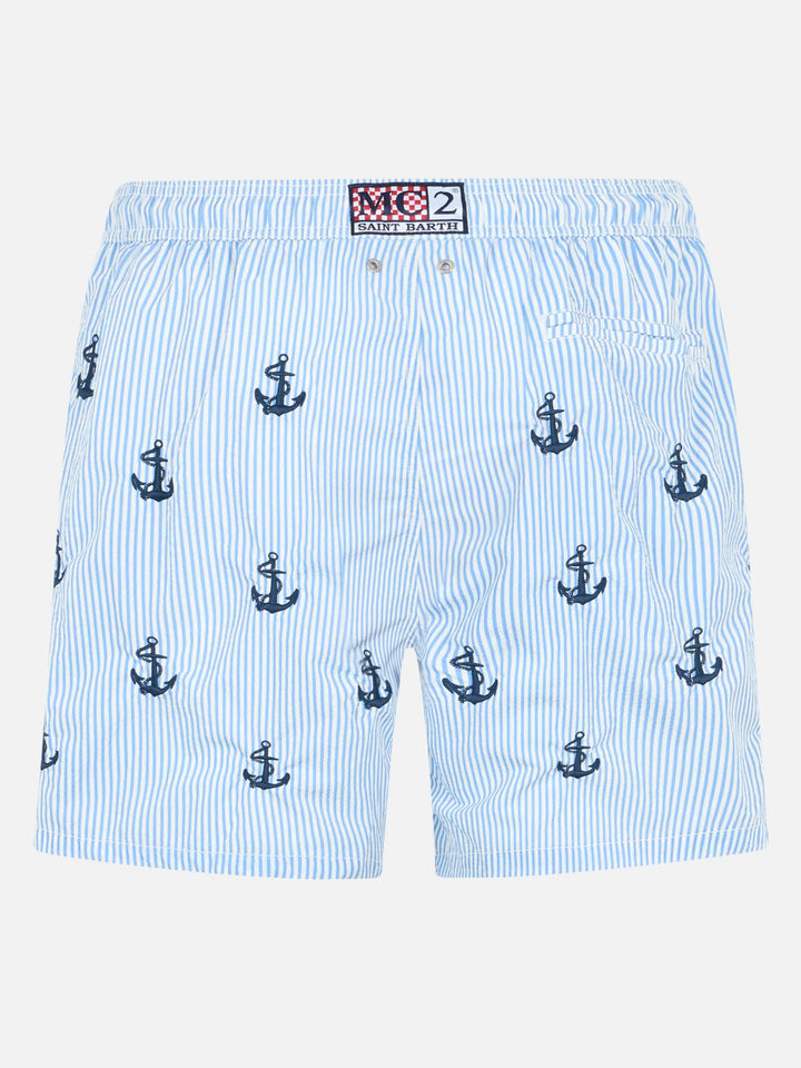 Costume mare classico Gustavia  in seersucker con ricamo ancore