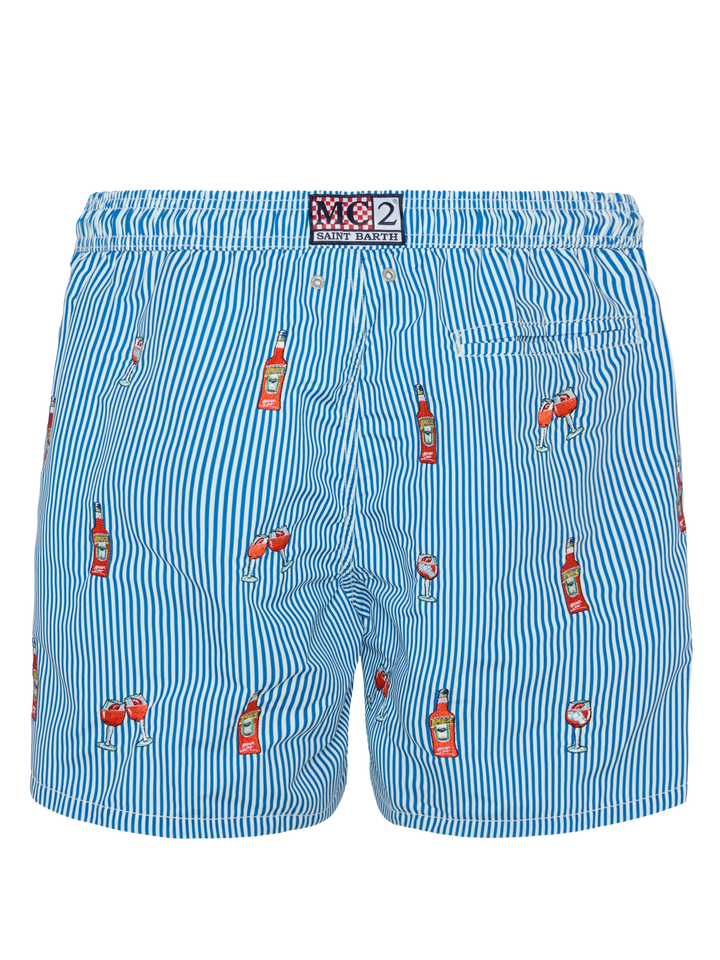 Mid-length striped Gustavia swim-shorts with Aperol Spritz embroidery | APEROL SPECIAL EDITION - MC2 Saint Barth