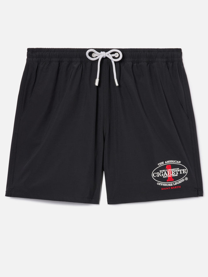 Gustavia black swim shorts with Cigarette embroidery | Special Edition