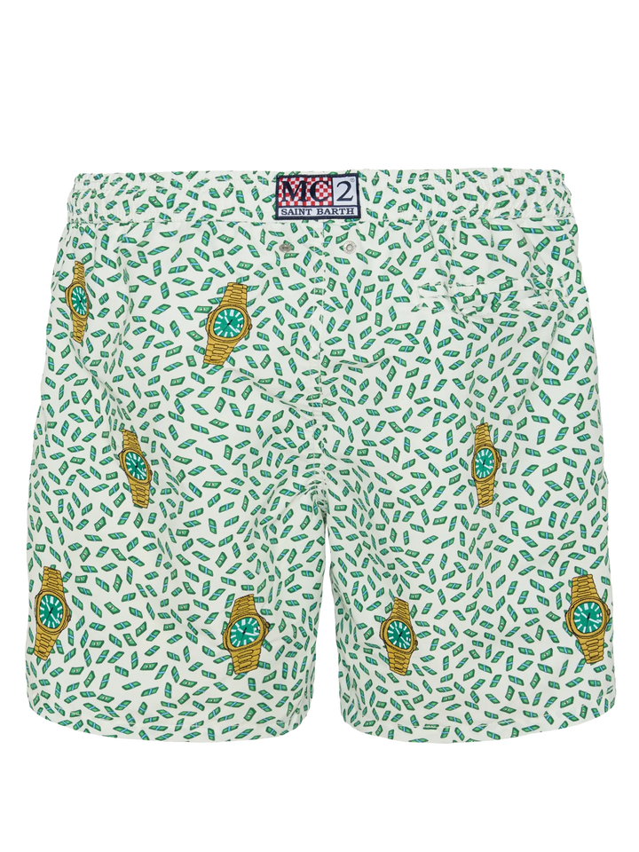 Mid-length striped Gustavia swim-shorts with watches embroidery - MC2 Saint Barth