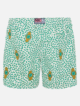 Mid-length striped Gustavia swim-shorts with watches embroidery