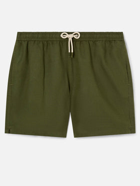 Costume mare Gustavia in lino verde militare tinta unita