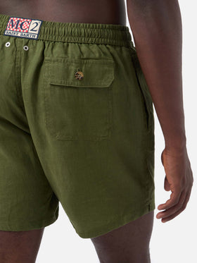 Costume mare Gustavia in lino verde militare tinta unita