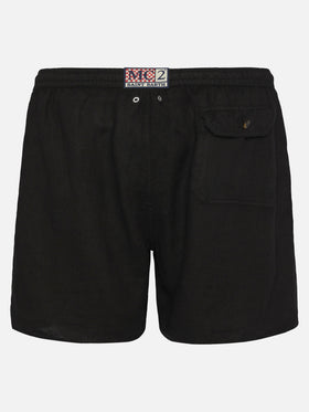 Mid-length black linen swim-shorts Gustavia