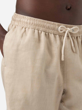 Costume mare Gustavia in lino beige tinta unita