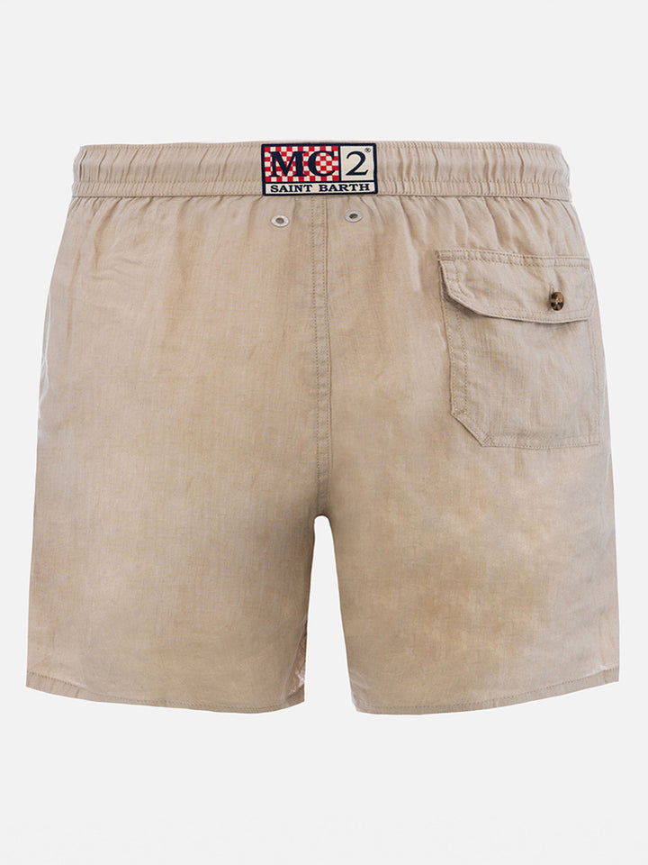 Mid-length beige linen swim-shorts Gustavia