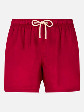 Costume da bagno da uomo in lino bordeaux
