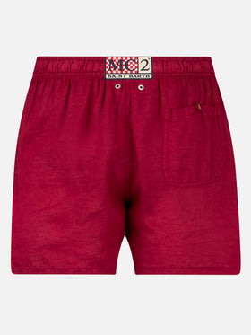 Costume da bagno da uomo in lino bordeaux
