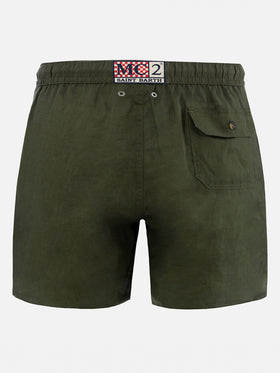 Costume da bagno da uomo di media lunghezza in lino verde militare Gustavia