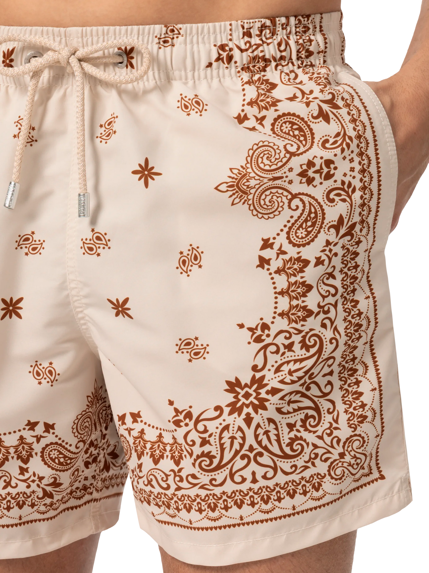 Mid-length Gustavia swim-shorts with bandanna placed print