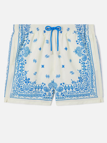Gustavia light blue and white swim shorts with bandana print – MC2