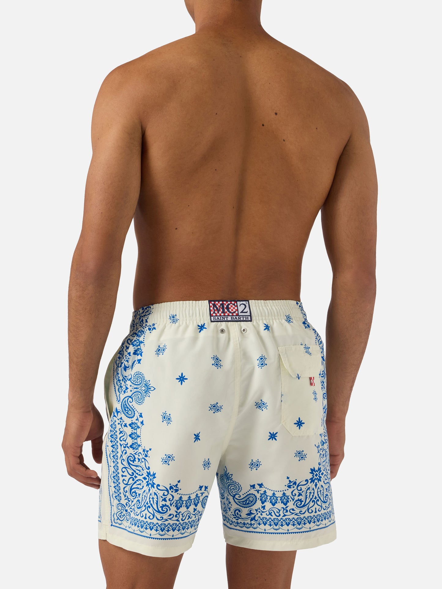 Short de bain Gustavia bleu clair et blanc à imprimé bandana 