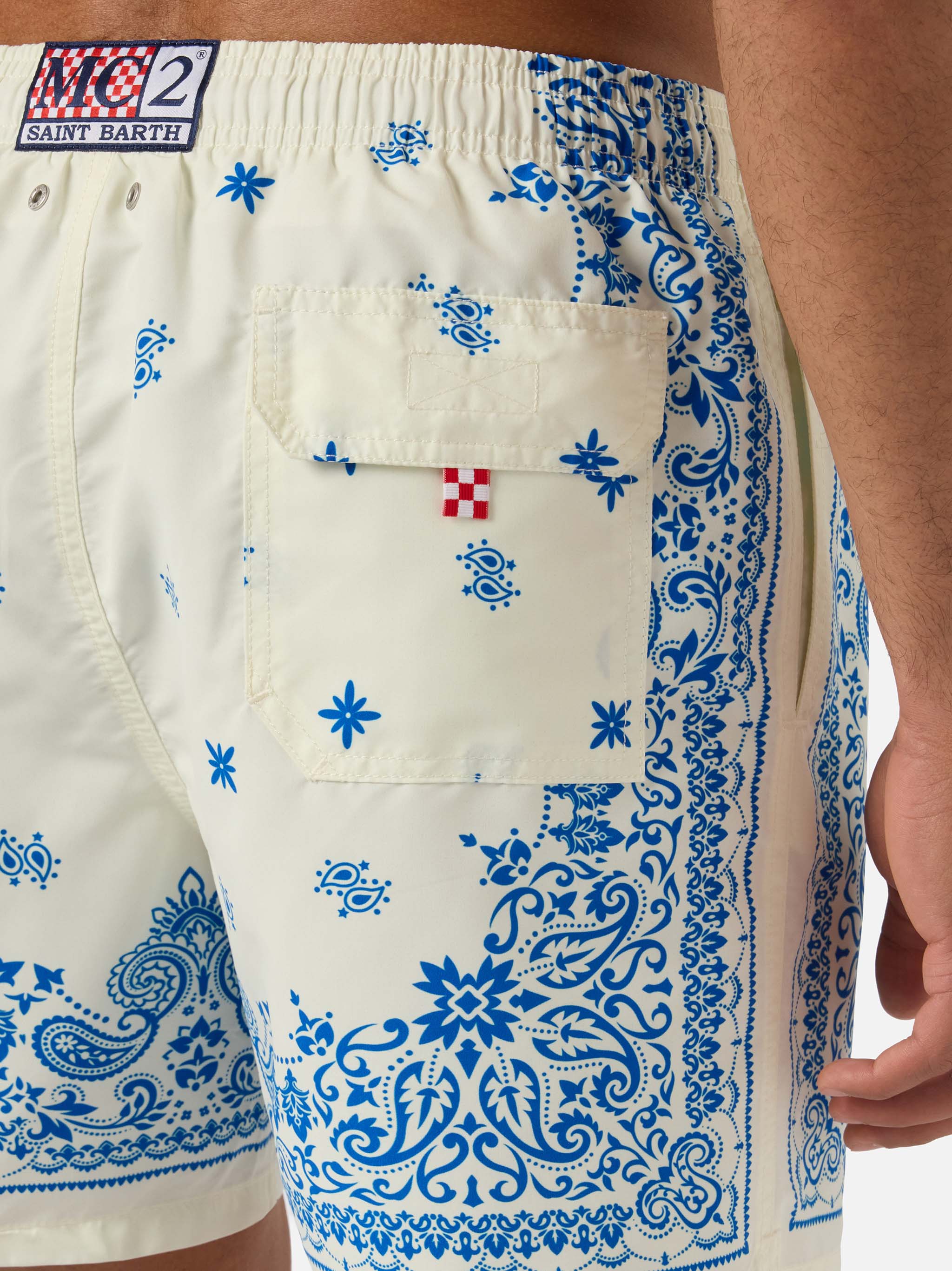 Gustavia light blue and white swim shorts with bandana print – MC2