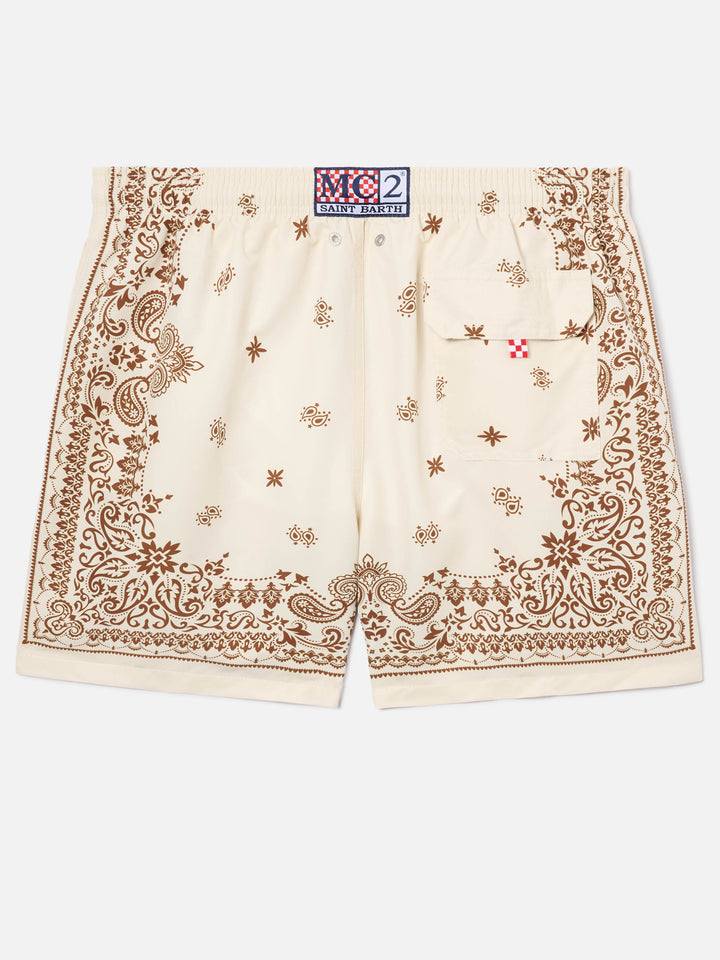Gustavia beige swim shorts with bandana print