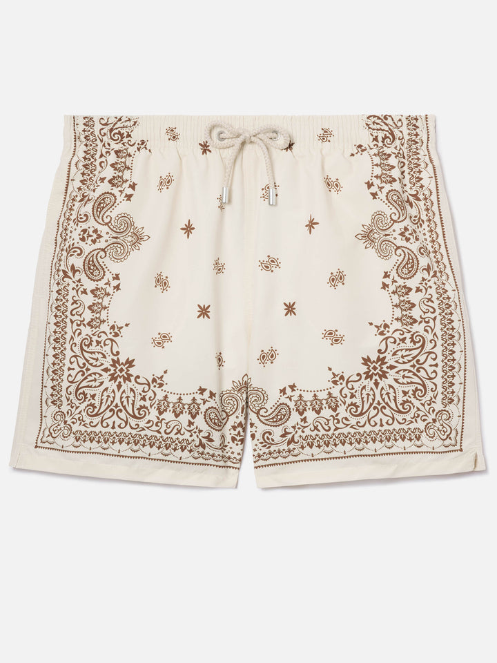 Costume mare Gustavia beige con stampa bandana