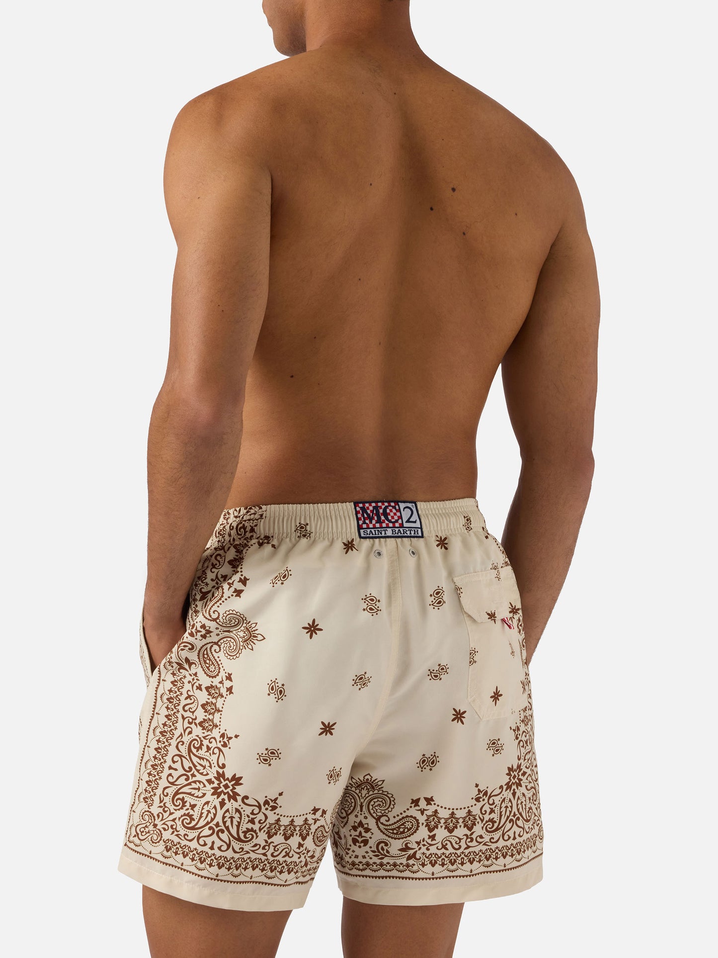 Costume mare Gustavia beige con stampa bandana