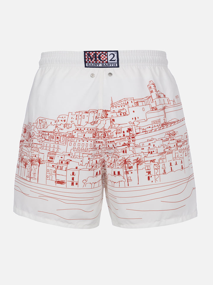 Mid-length Gustavia swim-shorts with Ibiza placed print - MC2 Saint Barth