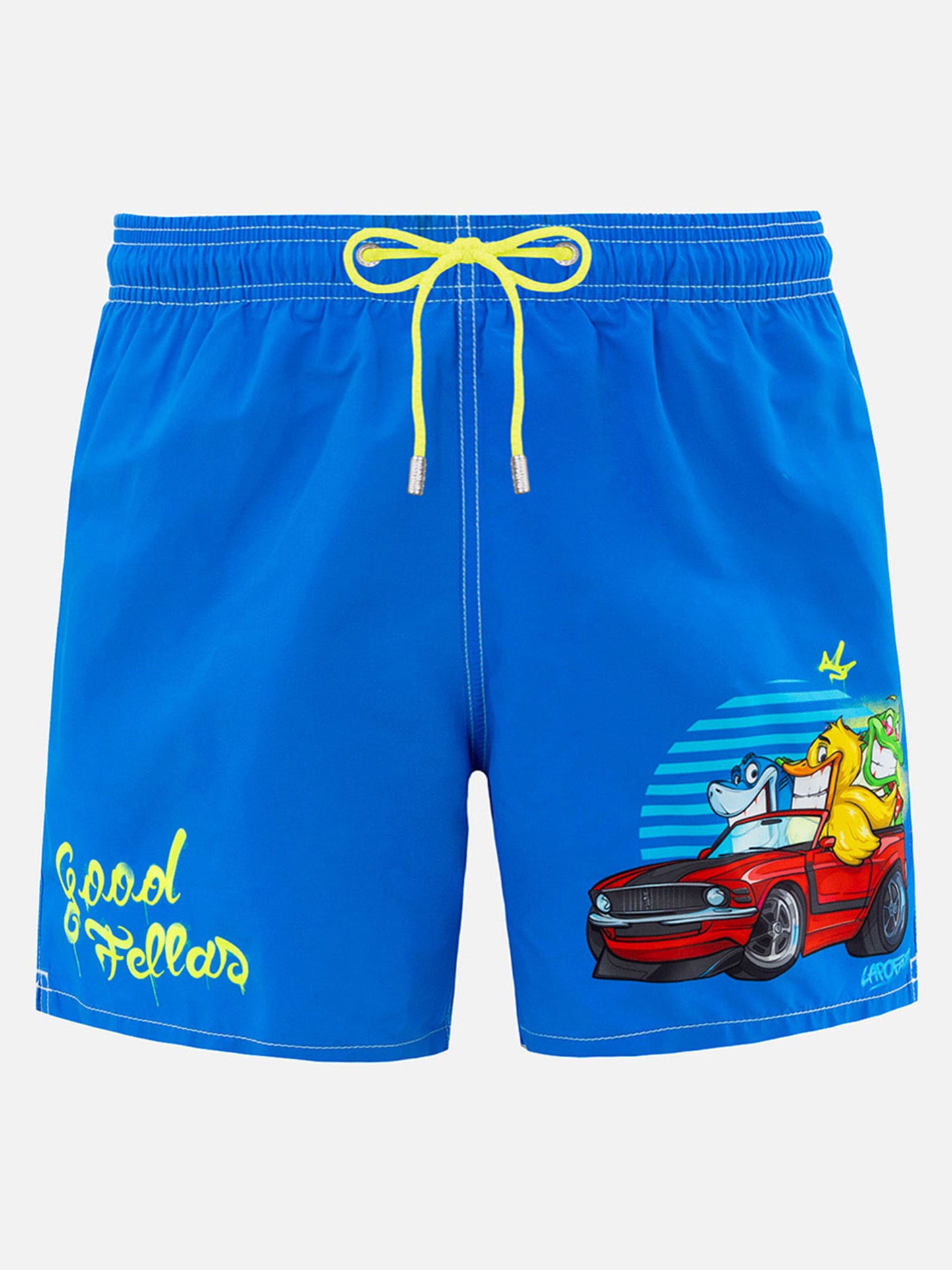 Man mid-length Gustavia swim-shorts with Cryptopuppets placed print| CRYPTOPUPPETS SPECIAL EDITION