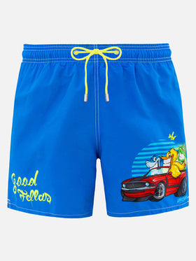 Man mid-length Gustavia swim-shorts with Cryptopuppets placed print| CRYPTOPUPPETS SPECIAL EDITION