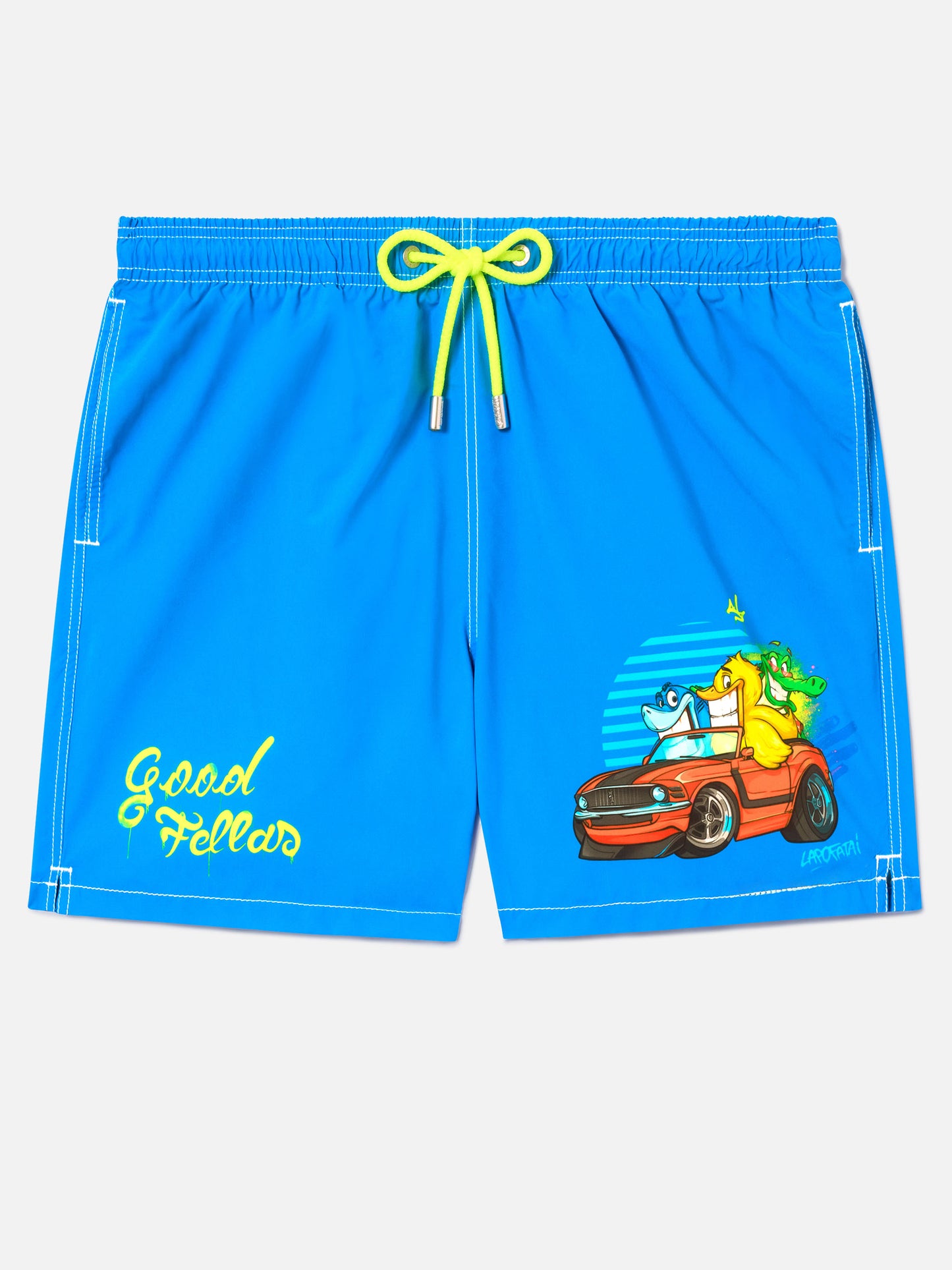 Short de bain Gustavia vert Cryptopuppets Good Fellas à imprimé placé | Édition Spéciale 