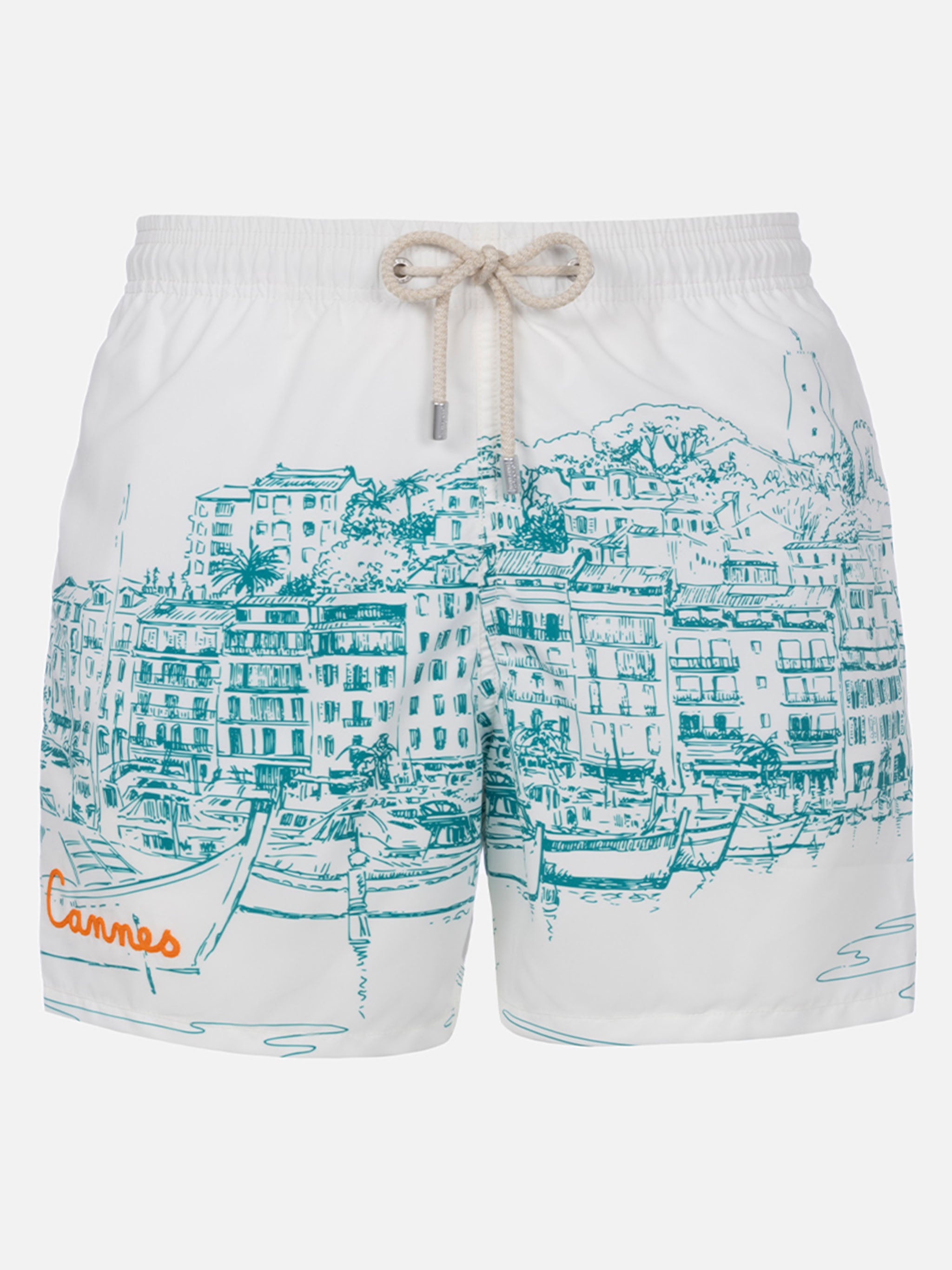 Man Gustavia Placed Print Swim Shorts – Mid-Length | Peach Touch