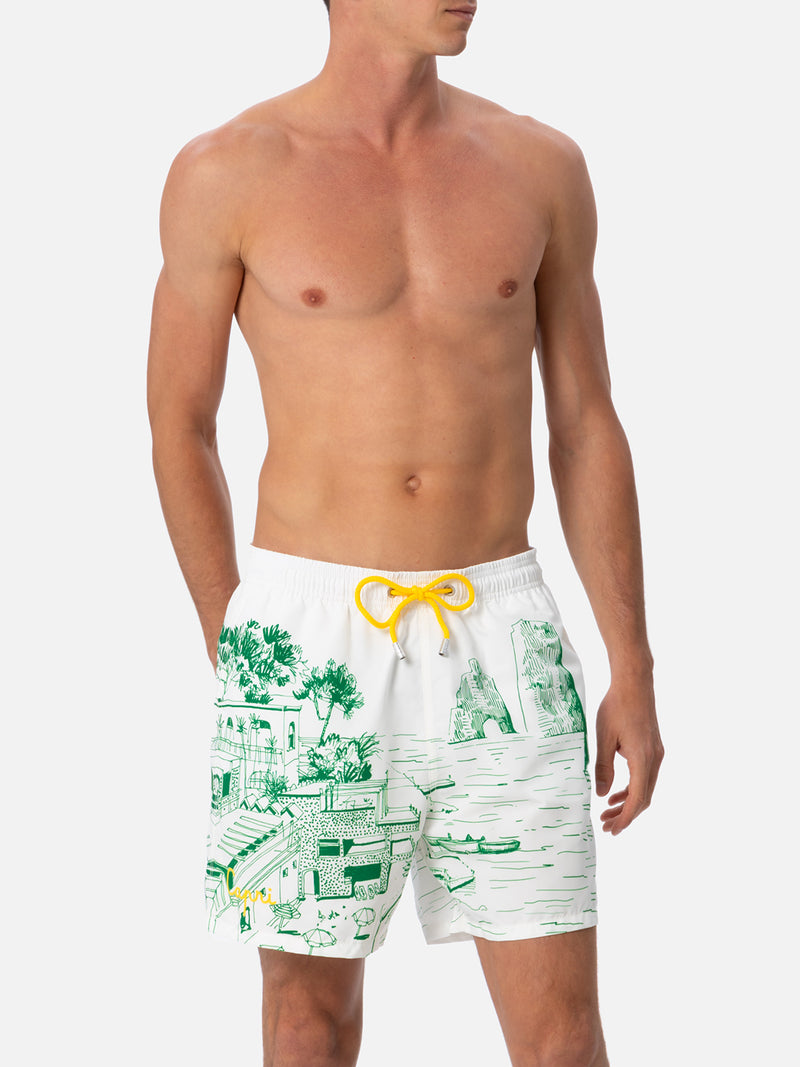 Man mid-length Gustavia swim-shorts with Capri placed print