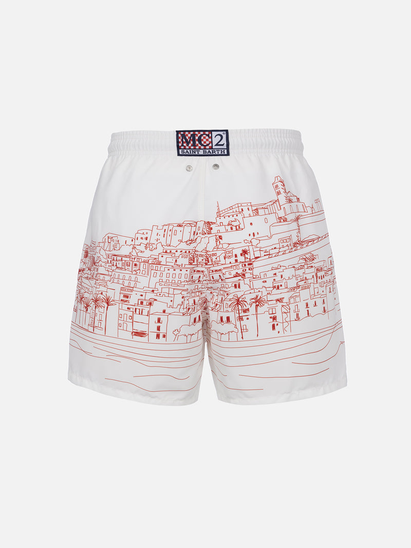 Mittellange Gustavia-Badeshorts für Herren mit platziertem „Ibiza“-Aufdruck