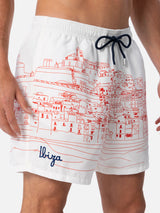 Mittellange Gustavia-Badeshorts für Herren mit platziertem „Ibiza“-Aufdruck