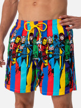 Man mid-length Gustavia swim-shorts with Marvel characters placed print| MARVEL SPECIAL EDITION