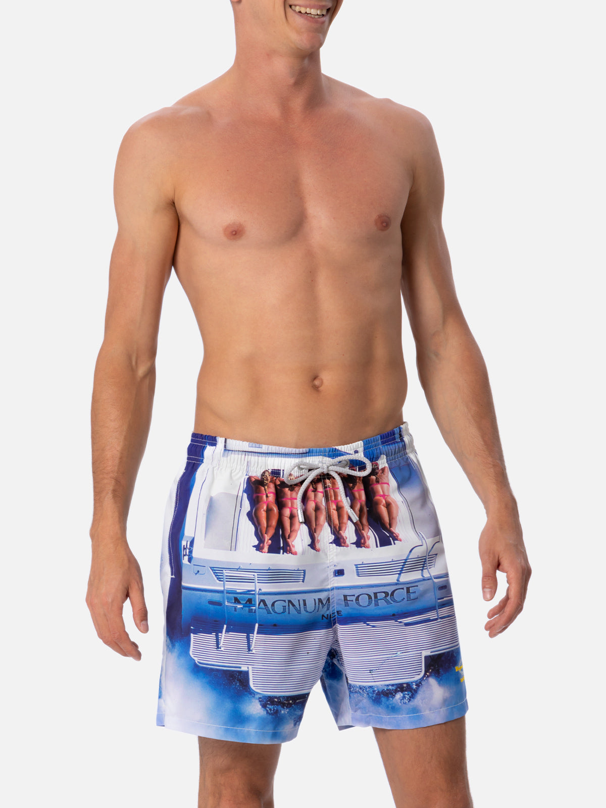 Man Gustavia Mid-Length Swim Shorts | Girls on Boat Placed Print