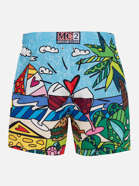 Man mid-length Gustavia swim-shorts with Britto design placed print  | ©BRITTO SPECIAL EDITION