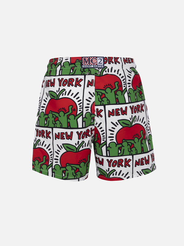 Man mid-length Gustavia swim-shorts with Keith Haring design placed print| KEITH HARING SPECIAL EDITION