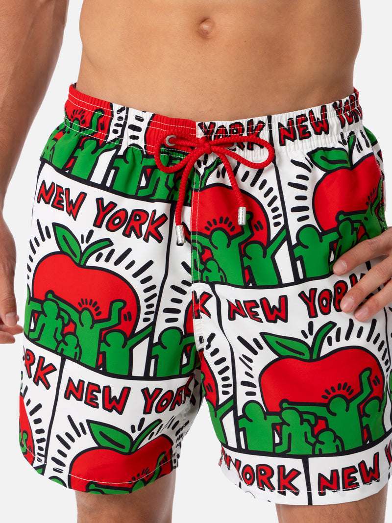 Man mid-length Gustavia swim-shorts with Keith Haring design placed print| KEITH HARING SPECIAL EDITION