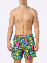 Man mid-length Gustavia swim-shorts with Keith Haring design placed print| KEITH HARING SPECIAL EDITION